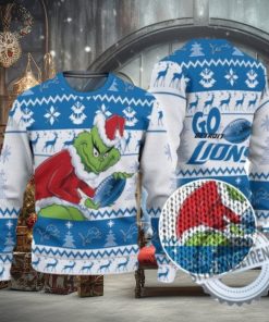 Lions Ugly Sweater Pine Trees And Reindeer Grinch Football Ugly Sweater American Football Ugly Sweater