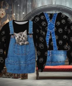 Little Cat In The Pocket Overall 3D Full Print Ugly Sweater Christmas Gift Sweater