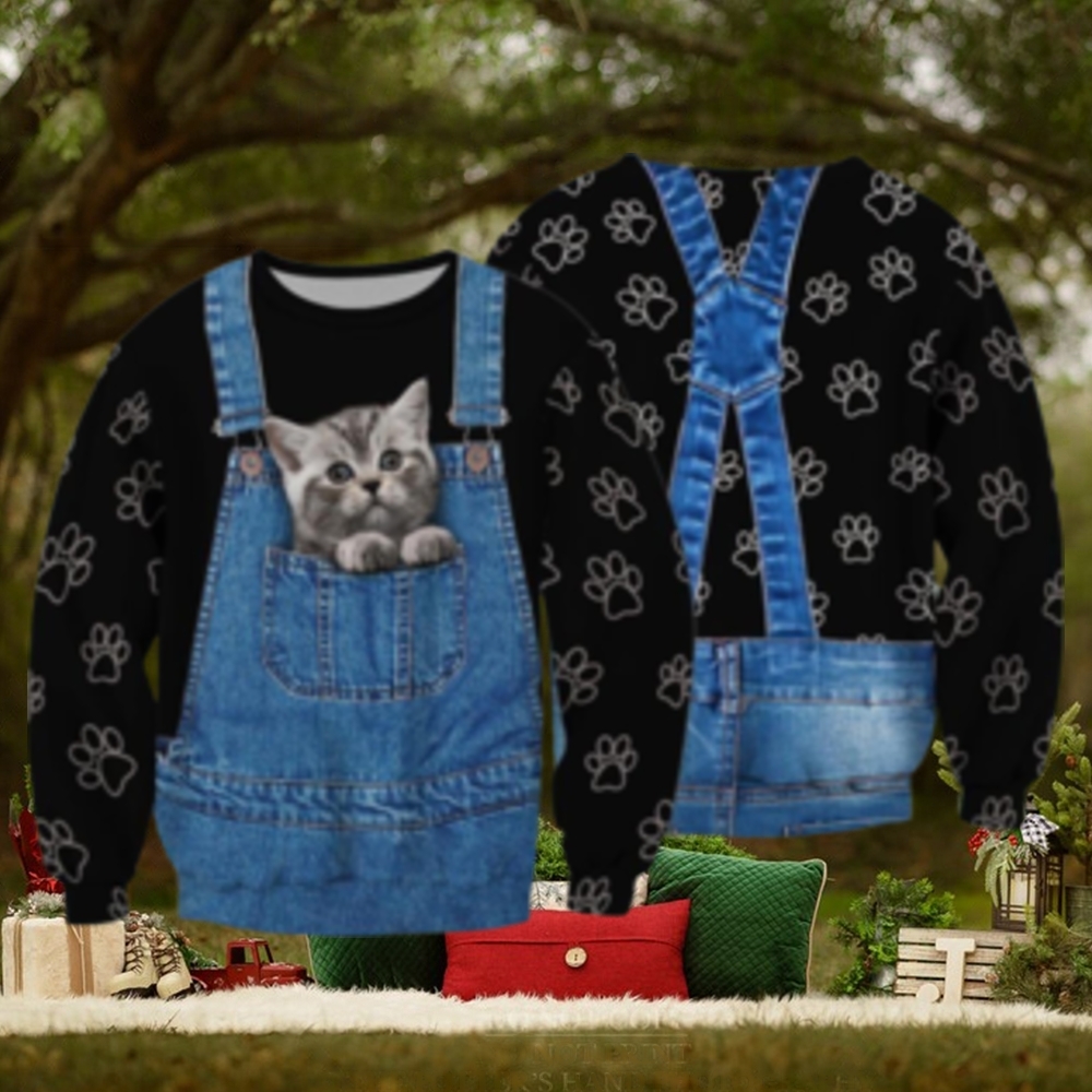 Little Cat In The Pocket Overall 3D Full Print Ugly Sweater Christmas Gift Sweater Little Cat In The Pocket Overall 3D Full Print Ugly Sweater Christmas Gift Sweater