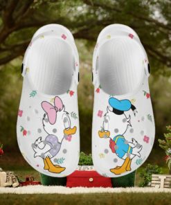 Little Donald Daisy Kissing White Pattern Disney Graphic Cartoon Crocs Shoes