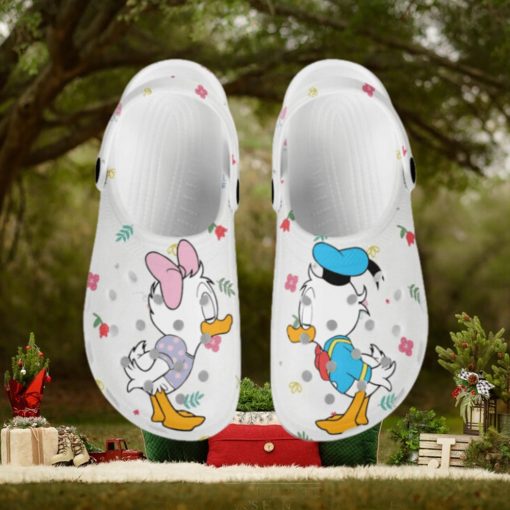 Little Donald Daisy Kissing White Pattern Disney Graphic Cartoon Crocs Shoes