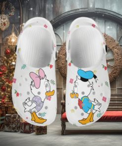 Little Donald Daisy Kissing White Pattern Disney Graphic Cartoon Crocs Shoes