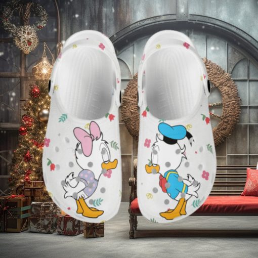 Little Donald Daisy Kissing White Pattern Disney Graphic Cartoon Crocs Shoes