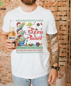 Little Green Aliens Pizza Pianel Food And Fun Space Port Serving Your Local Star Cluster Christmas shirt