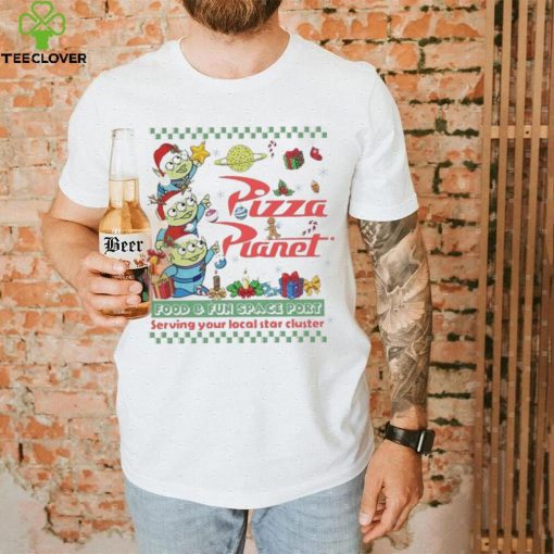 Little Green Aliens Pizza Pianel Food And Fun Space Port Serving Your Local Star Cluster Christmas shirt
