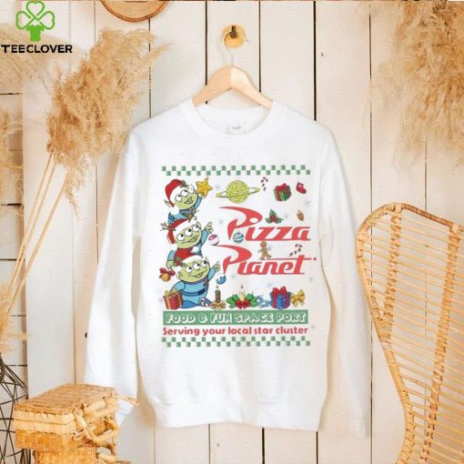 Little Green Aliens Pizza Pianel Food And Fun Space Port Serving Your Local Star Cluster Christmas shirt