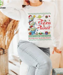 Little Green Aliens Pizza Pianel Food And Fun Space Port Serving Your Local Star Cluster Christmas shirt