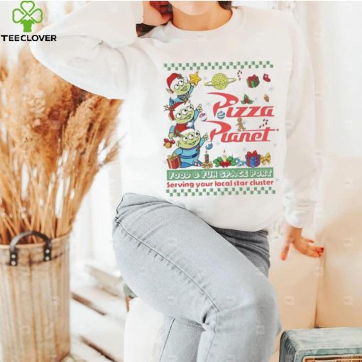 Little Green Aliens Pizza Pianel Food And Fun Space Port Serving Your Local Star Cluster Christmas shirt