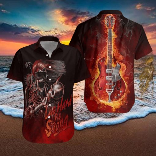 Live Hard Die Strong Skull Guitar Hawaiian Aloha Shirts