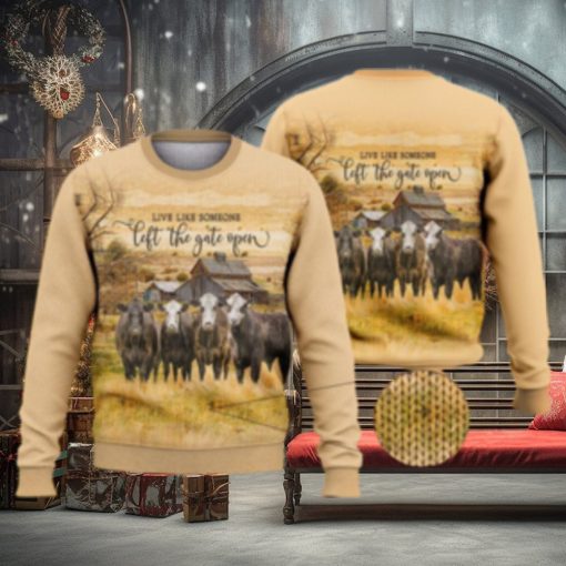 Live Like Someone Left The Door Open Cow Countryside Shirts 3D Ugly Sweater Christmas Gift Sweater