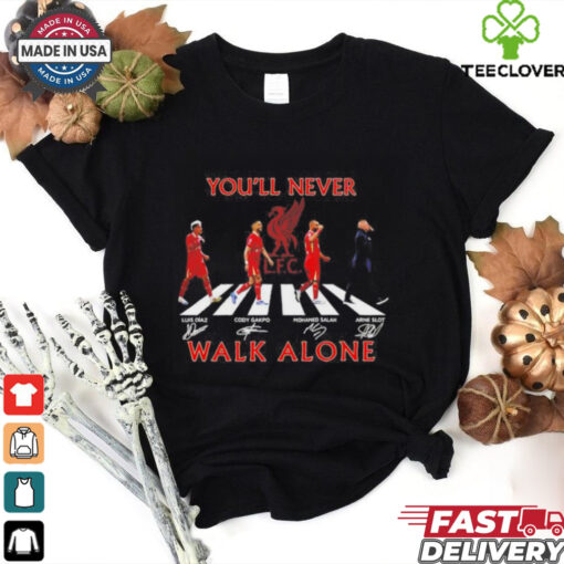 Liverpool FC Arne Slot Mohamed Salah Cody Gakpo and Luis Diaz you’ll never walk alone signatures shirt