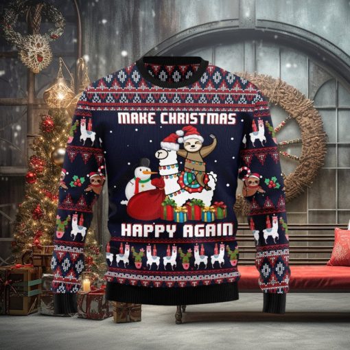 Llama Sloth Make Christmas Happy Again Ugly Christmas Sweater