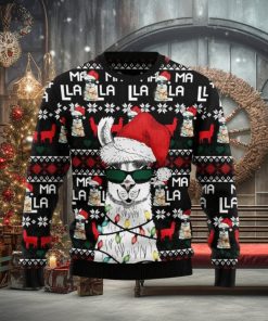 Llama Wears Santa Hat Christmas Light Ugly Sweater