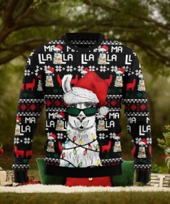 Llama Wears Santa Hat Christmas Light Ugly Sweater