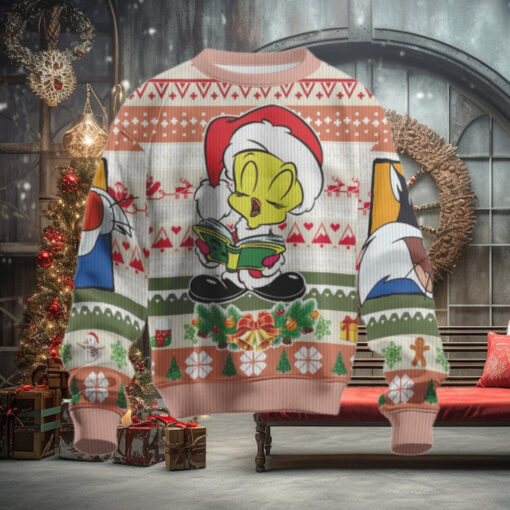 Looney Tunes Christmas Reading Tweetybird Funny Sylvester Ugly Christmas Sweater