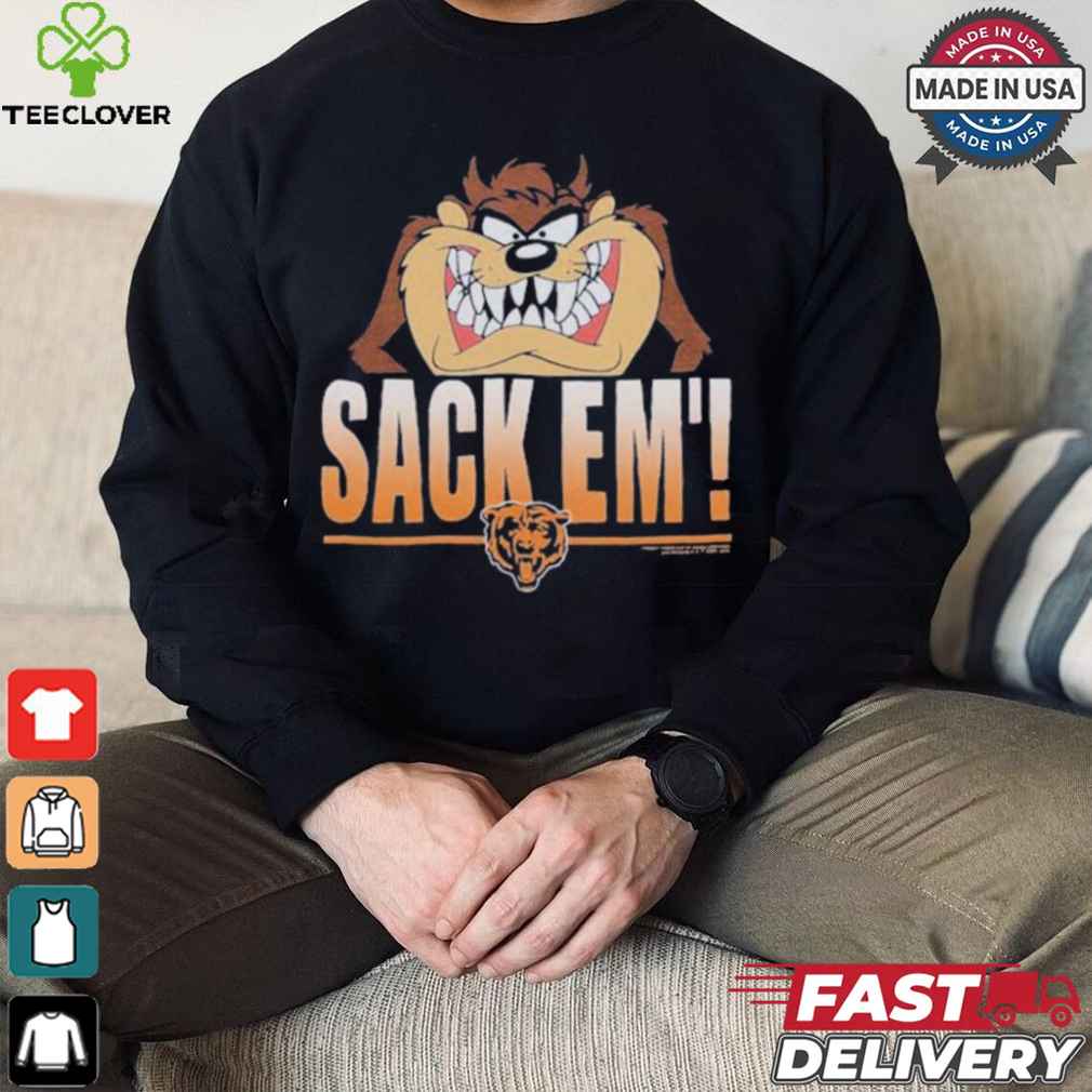 Looney Tunes Taz Tasmania Sack Em’ x Chicago Bears T Shirts Looney Tunes Taz Tasmania Sack Em’ x Chicago Bears T Shirts