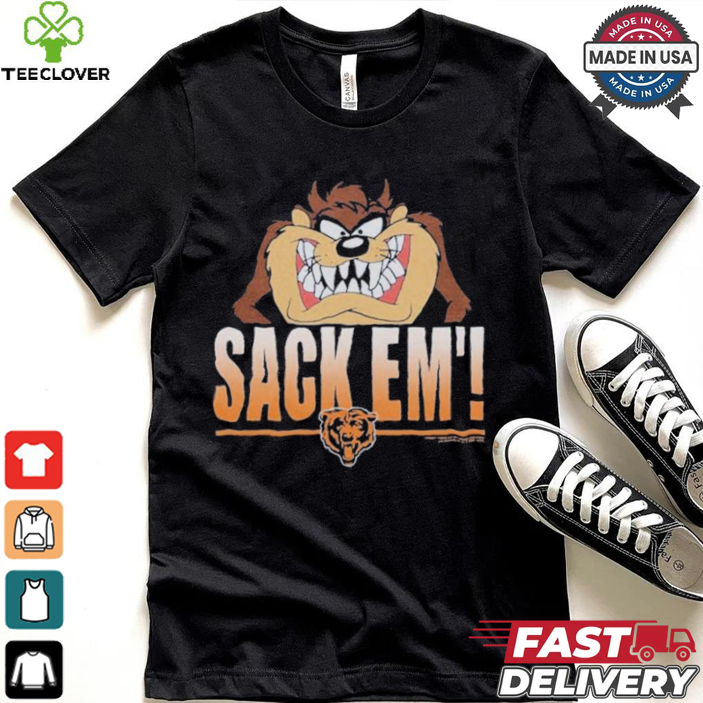 Looney Tunes Taz Tasmania Sack Em’ x Chicago Bears T Shirts Looney Tunes Taz Tasmania Sack Em’ x Chicago Bears T Shirts