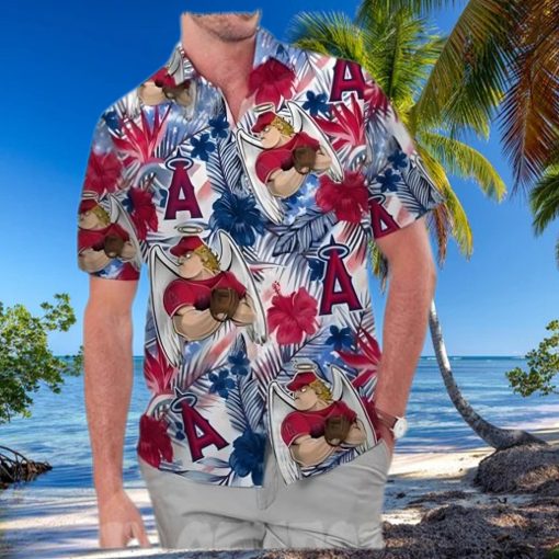 Los Angeles Angels America Flag Tropical Floral MLB Aloha Hawaiian Shirt