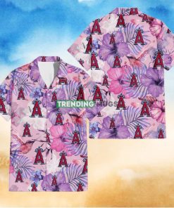 Los Angeles Angels White Purple Hibiscus Pink Hummingbird Pink Background 3D Hawaiian Shirt