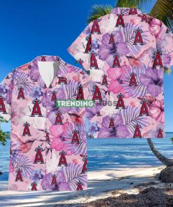Los Angeles Angels White Purple Hibiscus Pink Hummingbird Pink Background 3D Hawaiian Shirt