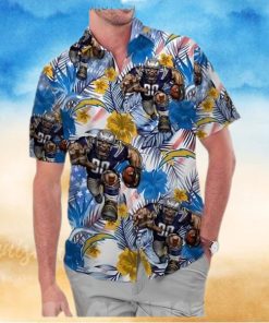 Los Angeles Chargers America Flag Tropical Floral Aloha Hawaiian Shirt