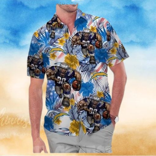 Los Angeles Chargers America Flag Tropical Floral Aloha Hawaiian Shirt