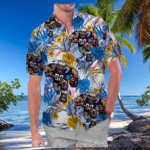 Los Angeles Chargers America Flag Tropical Floral Aloha Hawaiian Shirt