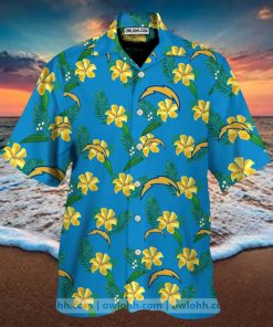 Los Angeles Chargers Bright Blue And Yellow Flowers Hawaiian Shirt