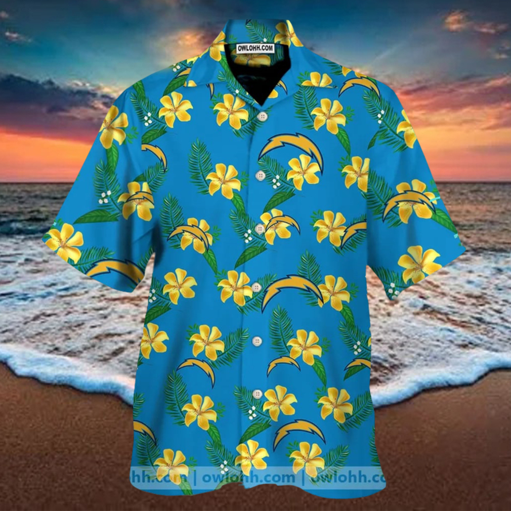 Los Angeles Chargers Bright Blue And Yellow Flowers Hawaiian Shirt Los Angeles Chargers Bright Blue And Yellow Flowers Hawaiian Shirt