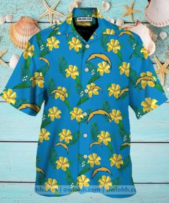 Los Angeles Chargers Bright Blue And Yellow Flowers Hawaiian Shirt