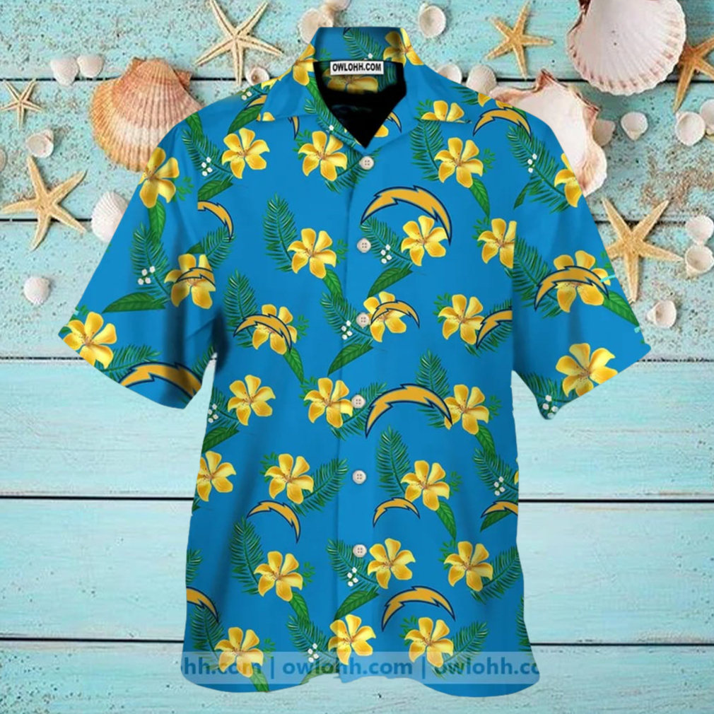 Los Angeles Chargers Bright Blue And Yellow Flowers Hawaiian Shirt Los Angeles Chargers Bright Blue And Yellow Flowers Hawaiian Shirt