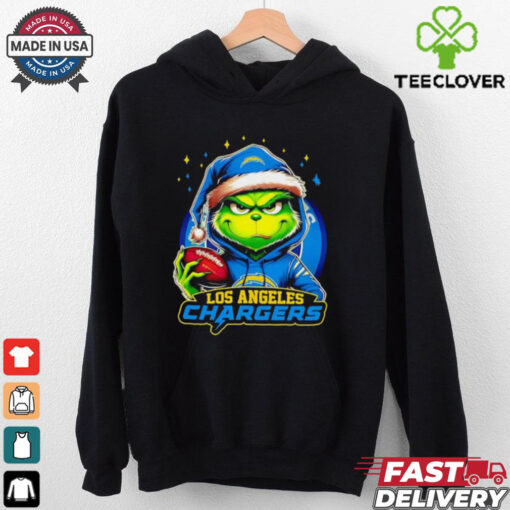 Los Angeles Chargers Grinch wearing Santa hat Christmas 2024 shirt