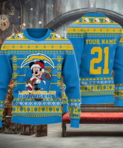 Los Angeles Chargers Mickey Mouse Santa Ugly Christmas Sweater