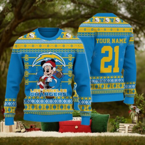 Los Angeles Chargers Mickey Mouse Santa Ugly Christmas Sweater