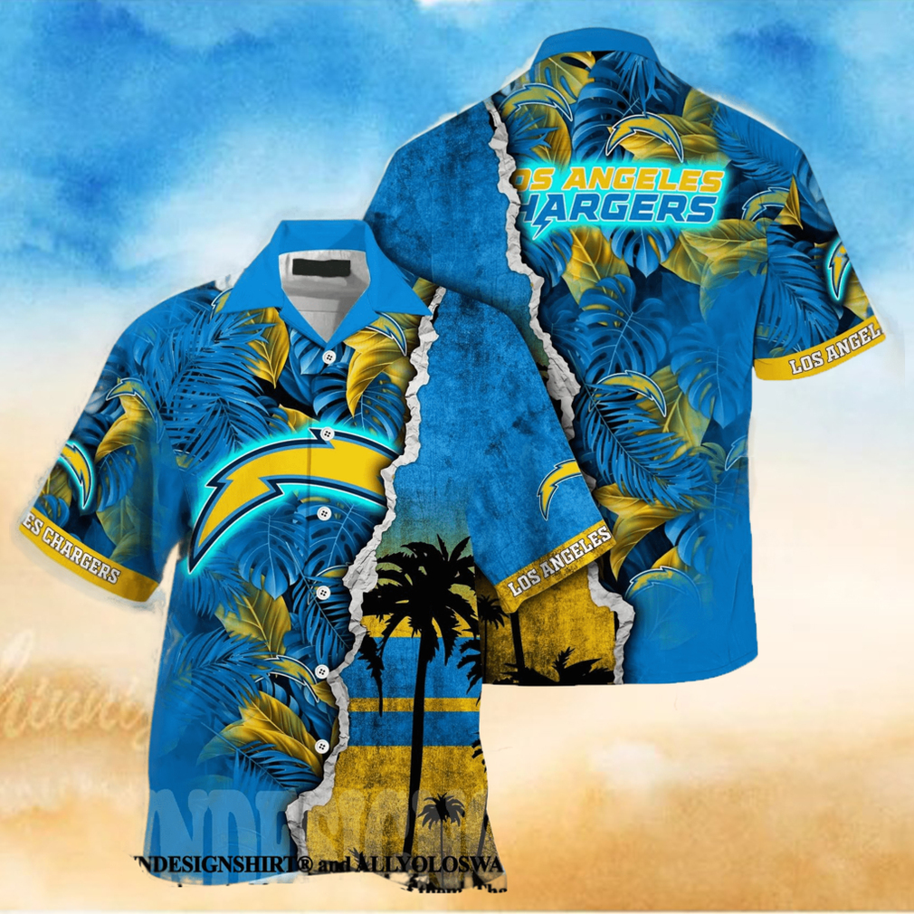 Los Angeles Chargers NFL Flower All Over Print Unisex Hawaiian Shirt Los Angeles Chargers NFL Flower All Over Print Unisex Hawaiian Shirt