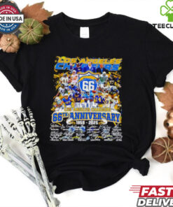 Los Angeles Chargers The Chargers 66th Anniversary 1959-2025 Signature Shirt featuring commemorative design and team history, perfect for Chargers fans.