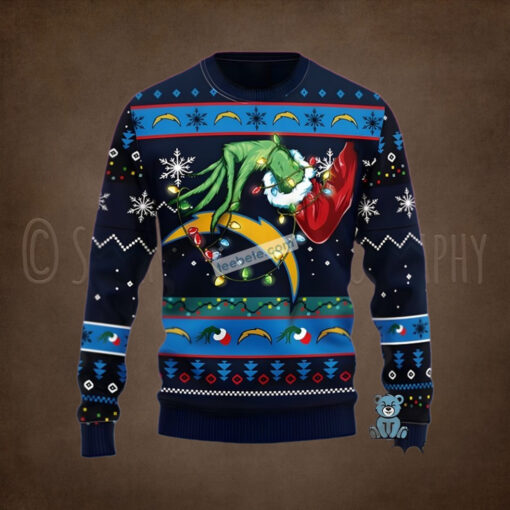 Los Angeles Chargers The Grinch Hand Blue Best Christmas Ugly Sweaters