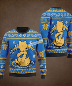 Los Angeles Chargers Winnie The Pooh Blue Yellow Ugly Sweater Party