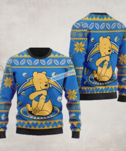 Los Angeles Chargers Winnie The Pooh Blue Yellow Ugly Sweater Party