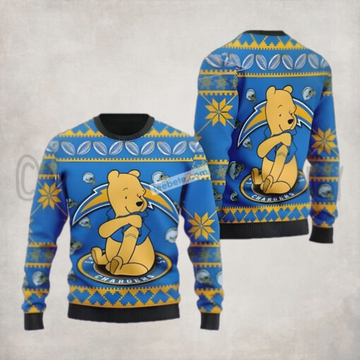 Los Angeles Chargers Winnie The Pooh Blue Yellow Ugly Sweater Party