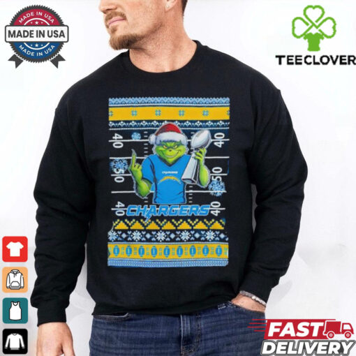 Los Angeles Chargers X Grinch Christmas with Super Bowl Trophy ugly Christmas shirt