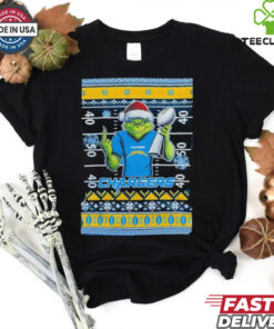 Los Angeles Chargers X Grinch Christmas with Super Bowl Trophy ugly Christmas shirt