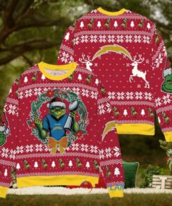 Los Angeles Chargers x Grinch NFL Dr. Seuss How the Grinch Stole Christmas with Super Bowl Trophy Ugly Christmas Sweater Red