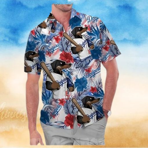 Los Angeles Dodgers America Flag Tropical Floral MLB Aloha Hawaiian Shirt