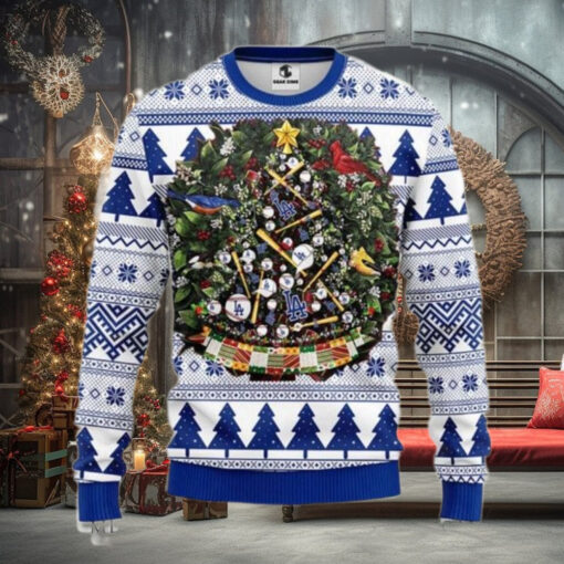 Los Angeles Dodgers Baseball Wreath Ugly Christmas Sweater