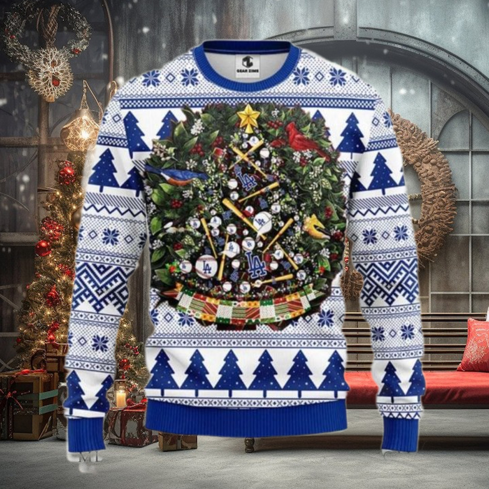 Los Angeles Dodgers Baseball Wreath Ugly Christmas Sweater Los Angeles Dodgers Baseball Wreath Ugly Christmas Sweater