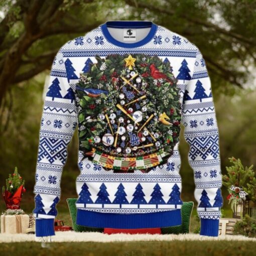 Los Angeles Dodgers Baseball Wreath Ugly Christmas Sweater