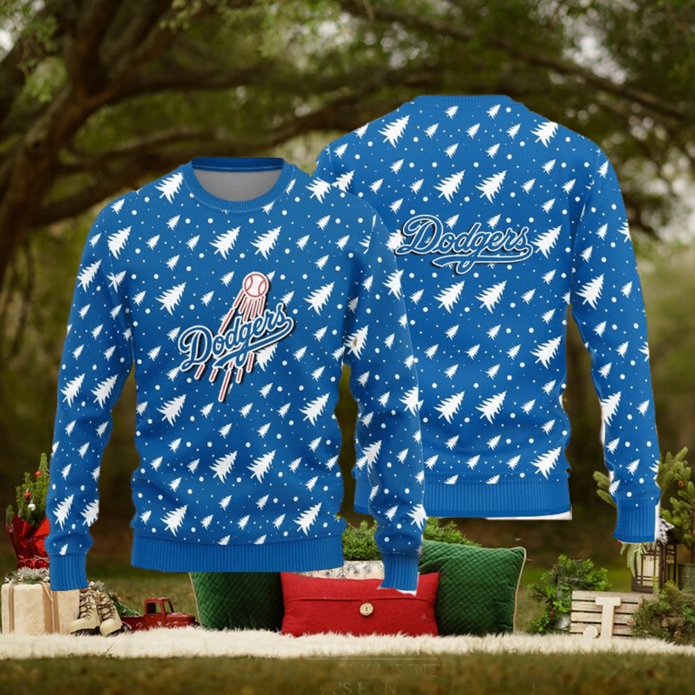 Los Angeles Dodgers Christmas Pine Tree Patterns Pattern Knitted Ugly  Christmas Sweater AOP Gift For Men And Women - Limotees