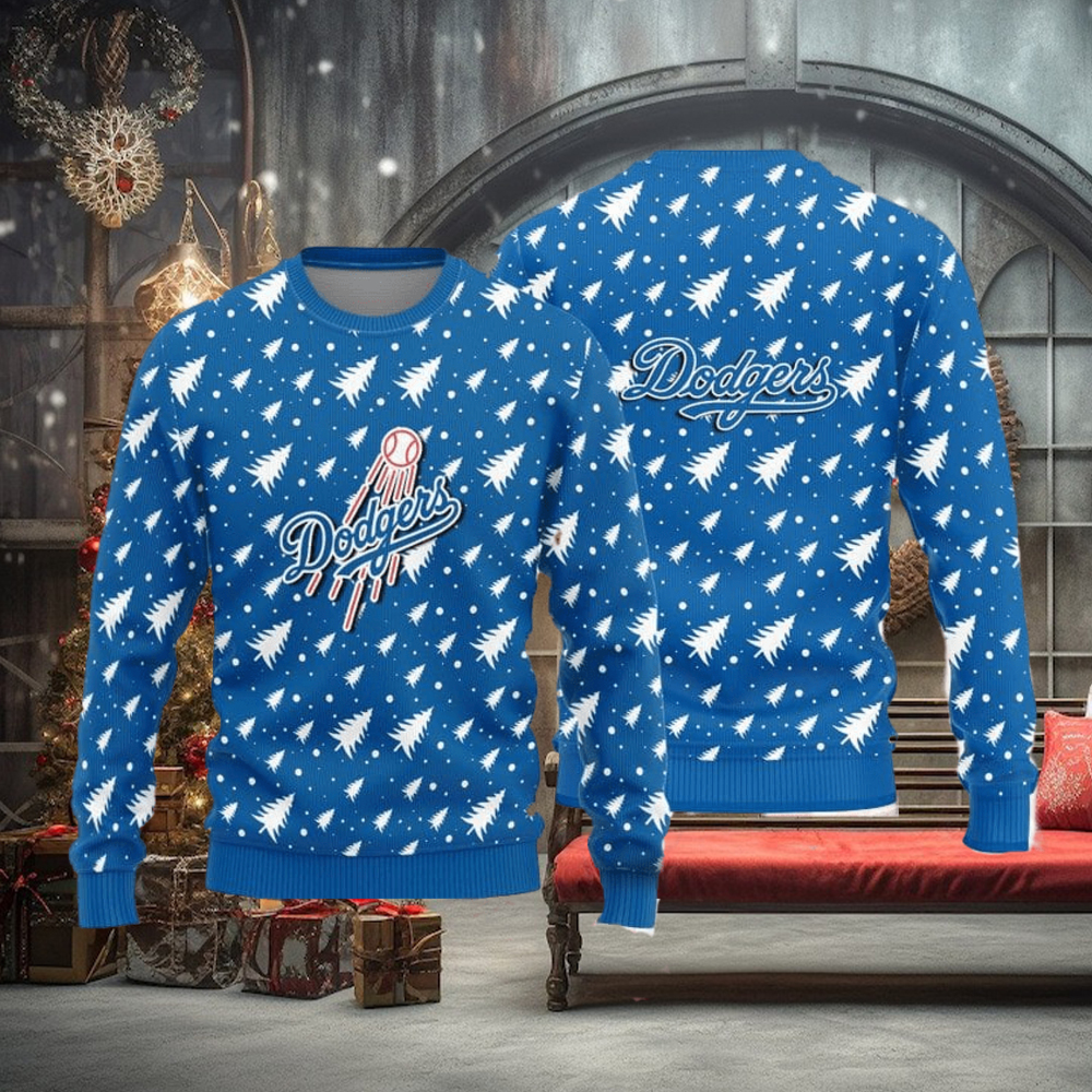 Los Angeles Dodgers Christmas Pine Tree Patterns Pattern Knitted Ugly  Christmas Sweater AOP Gift For Men And Women - Limotees