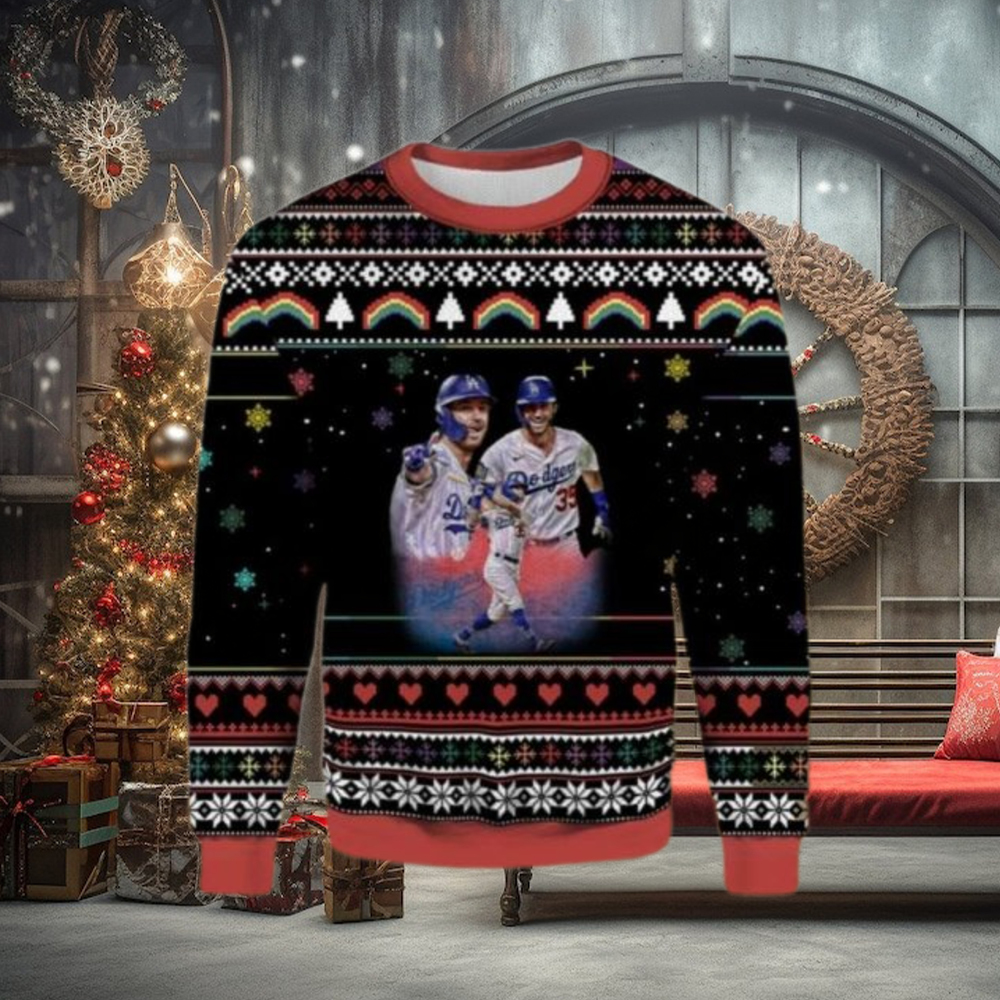 Los Angeles Dodgers Duo Celebration Black Ugly Christmas Sweater Los Angeles Dodgers Duo Celebration Black Ugly Christmas Sweater